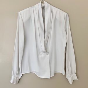 Vintage | Double-breasted Cowl Neck Blouse | White